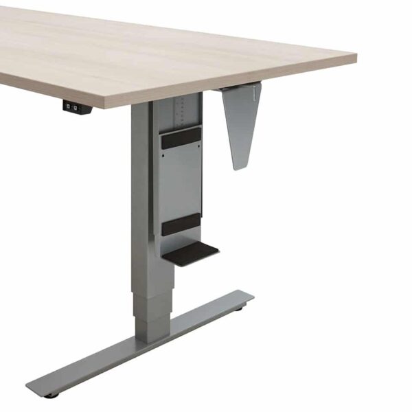 detailbild eines lento steh sitz schreibtisch elektrisch hoehenverstellbarer schreibtisch mit zubehoer pc halterung made in germany