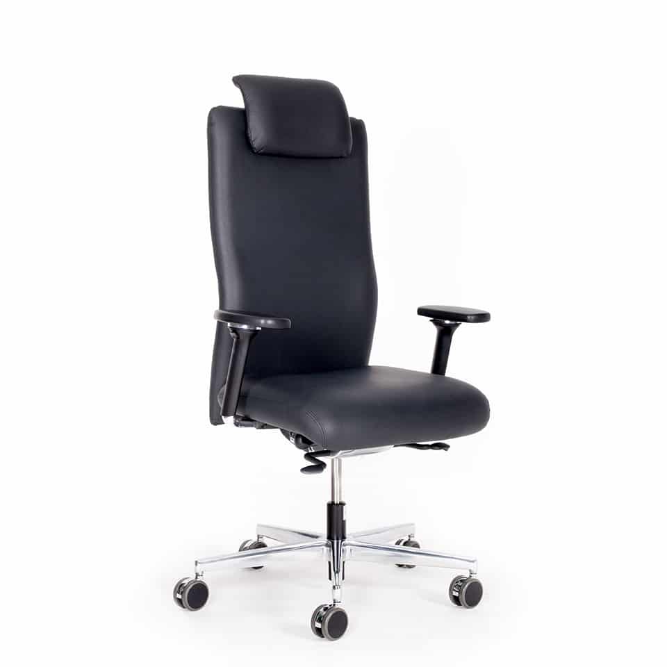 Bild zu Bürostuhl bis 200 kg belastbar / Chefsessel mit Kopfstütze in Echtleder schwarz direkt vom Hersteller