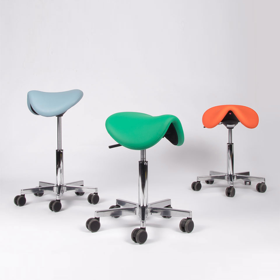 lento Friseurhocker Sattelhocker sella in blau, grün, orange