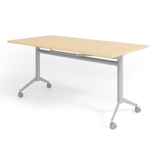 Klapptisch fürs Büro als Klappschreibtisch auf Rollen in ahorn