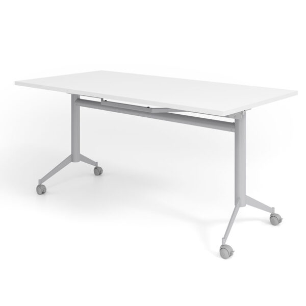 Klapptisch fürs Büro als Klappschreibtisch auf Rollen in weiss